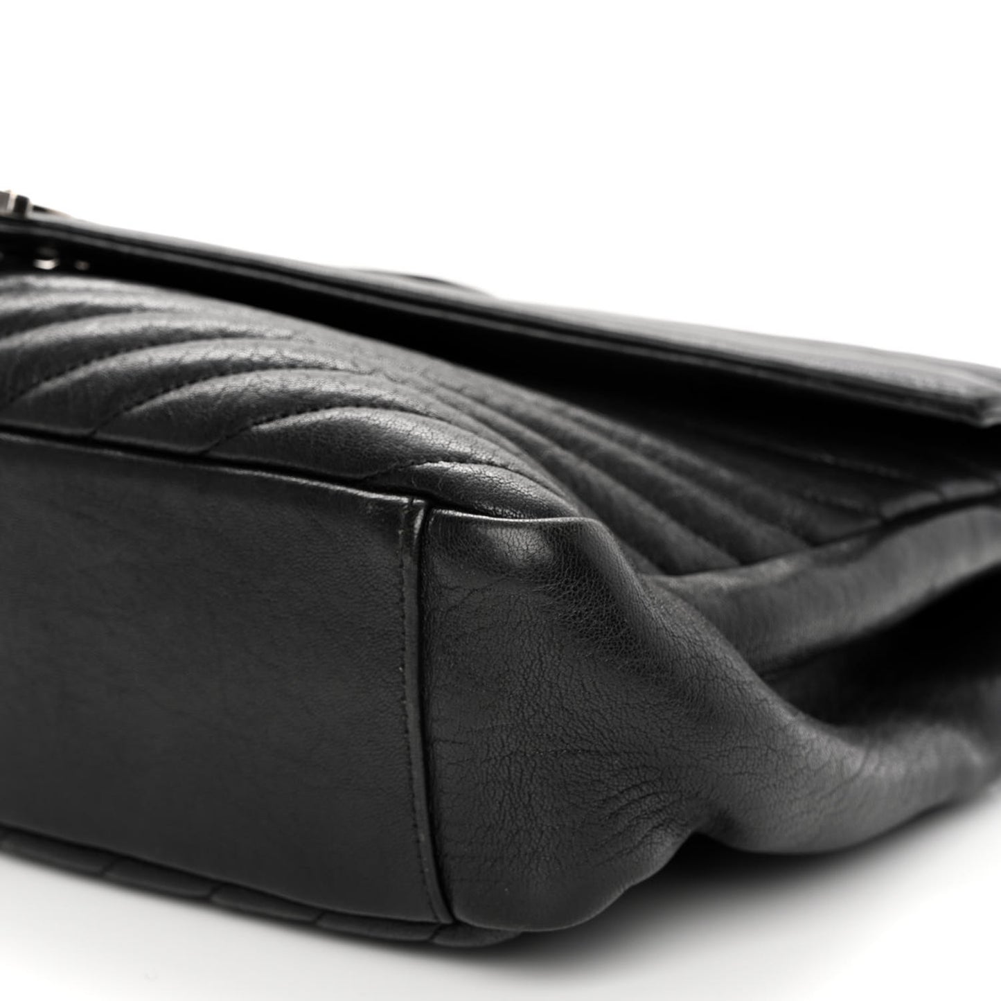 Sheepskin Matelasse Chevron Monogram Large College Satchel Black