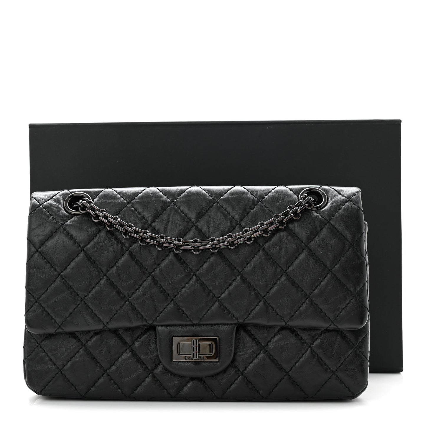 Aged Calfskin Quilted 2.55 Reissue 225 Flap So Black