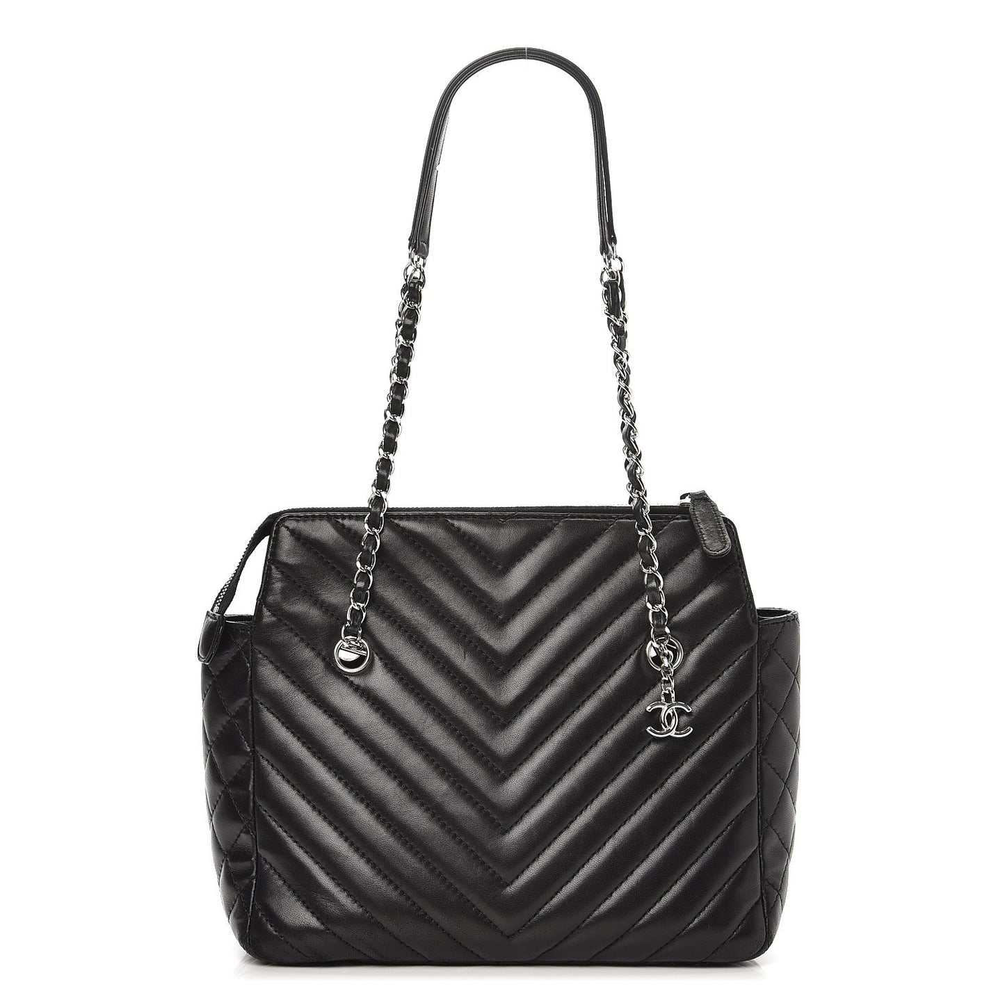 Lambskin Surpique Chevron Quilted Tote Black