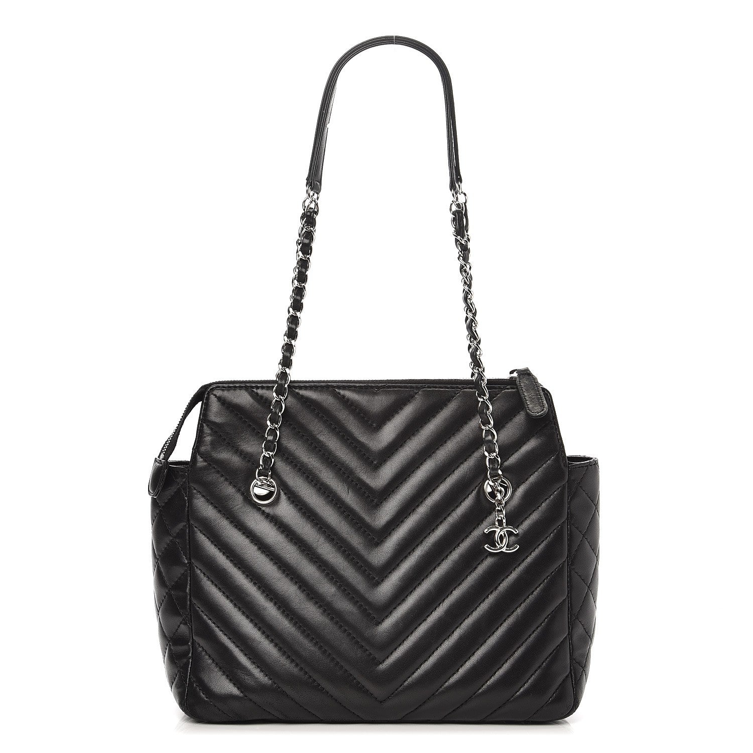 Chanel Lambskin Surpique Chevron Quilted Tote Black 1 of 13