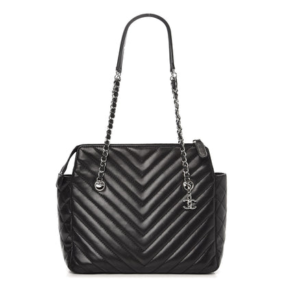 Chanel Lambskin Surpique Chevron Quilted Tote Black 1 of 13