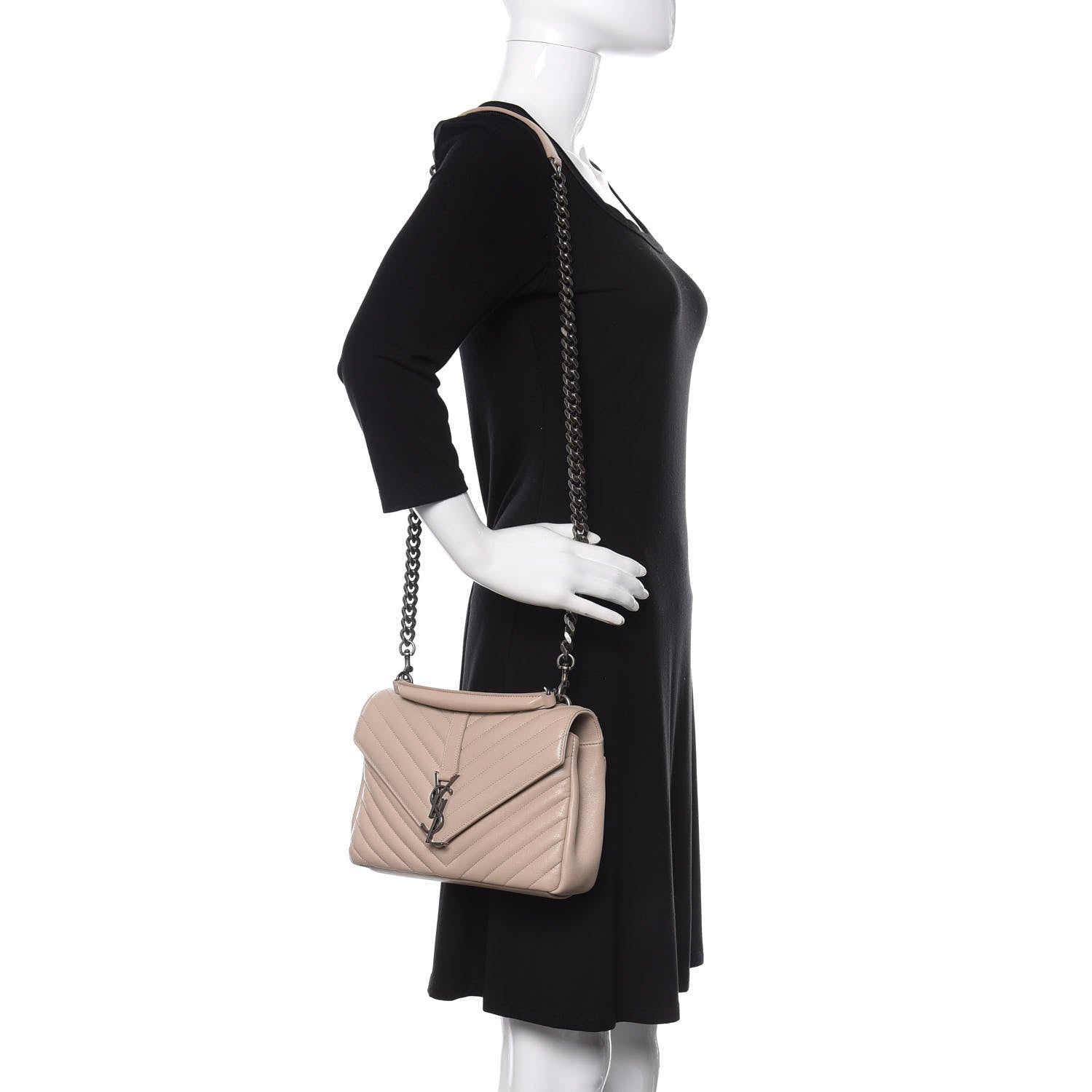 Saint Laurent Sheepskin Matelasse Chevron Monogram Medium College Bag Rose Antic 2 of 10