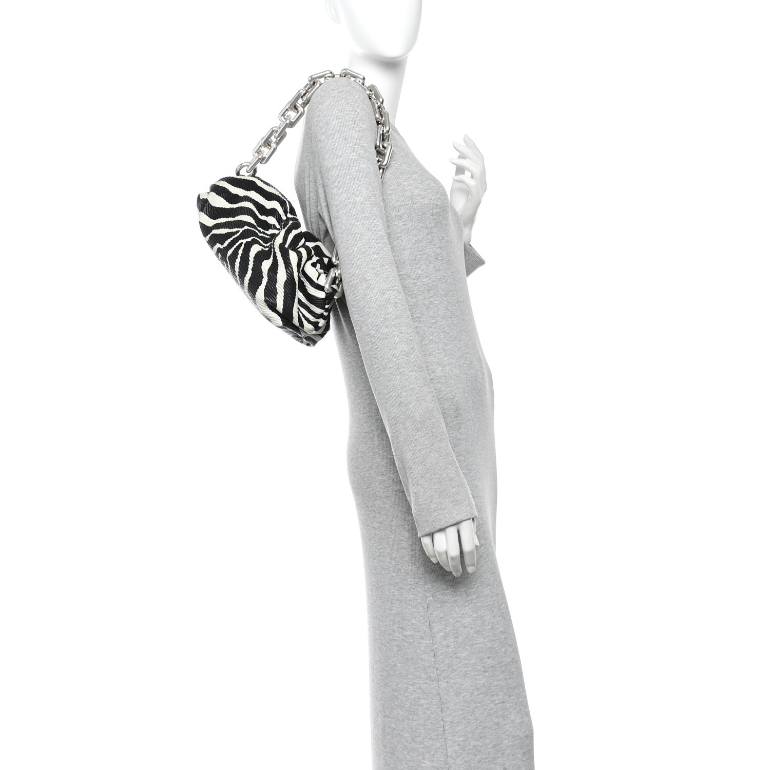Bottega Veneta Nappa Zebra Print The Pouch Chain White Black 2 of 10