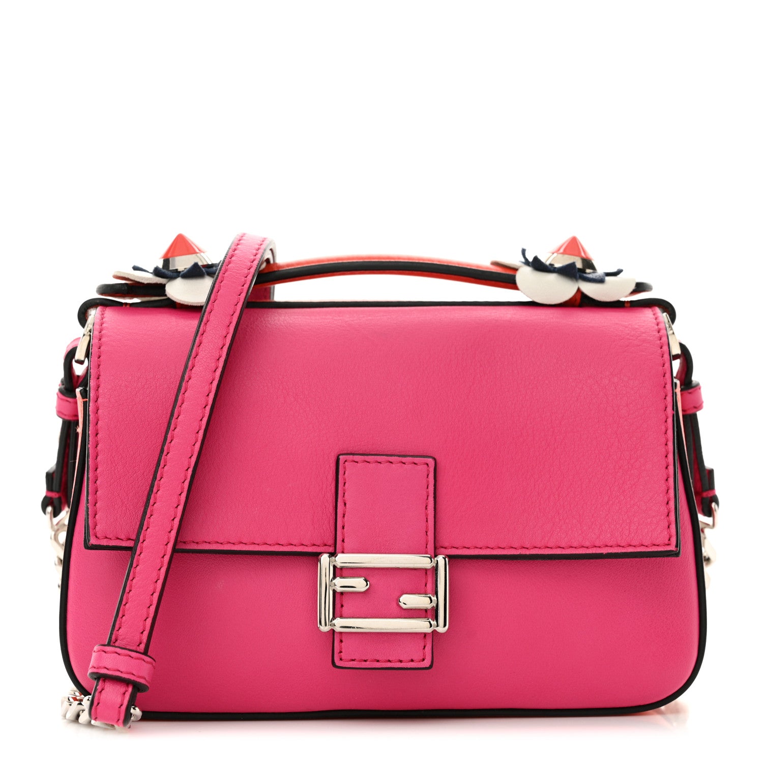 Fendi Vitello Dolce Nappa Flowerland Tri-Color Micro Double Baguette Fuxia White Ice Papavero 1 of 10