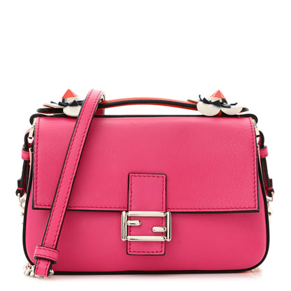 Fendi Vitello Dolce Nappa Flowerland Tri-Color Micro Double Baguette Fuxia White Ice Papavero 1 of 10