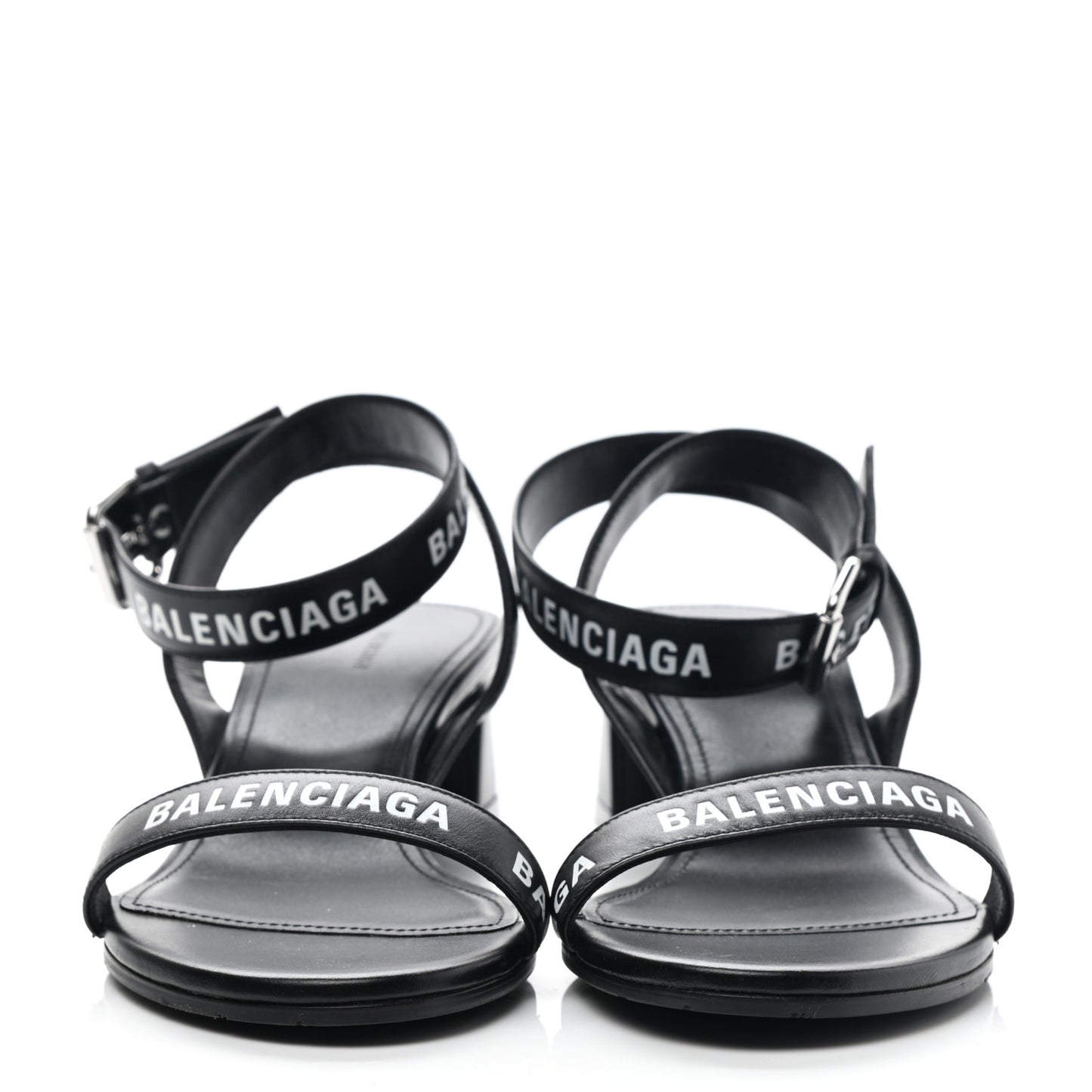 Smooth Calfskin Allover Logo Ankle Strap Round 40mm Sandals 35 Black White