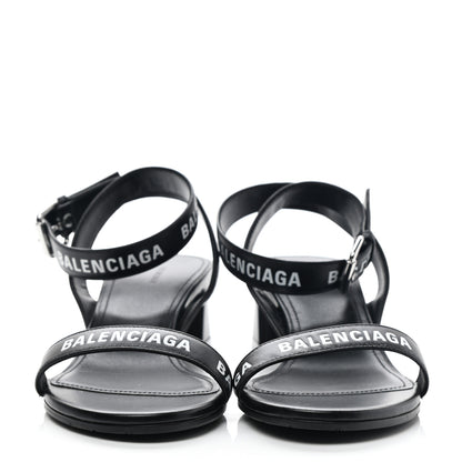 Balenciaga Smooth Calfskin Allover Logo Ankle Strap Round 40mm Sandals 35 Black White 2 of 8