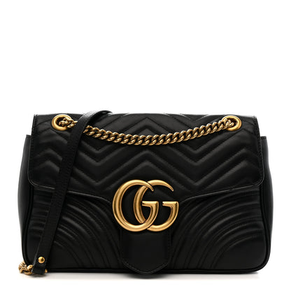 Gucci Calfskin Matelasse Medium GG Marmont Shoulder Bag Black 1 of 11