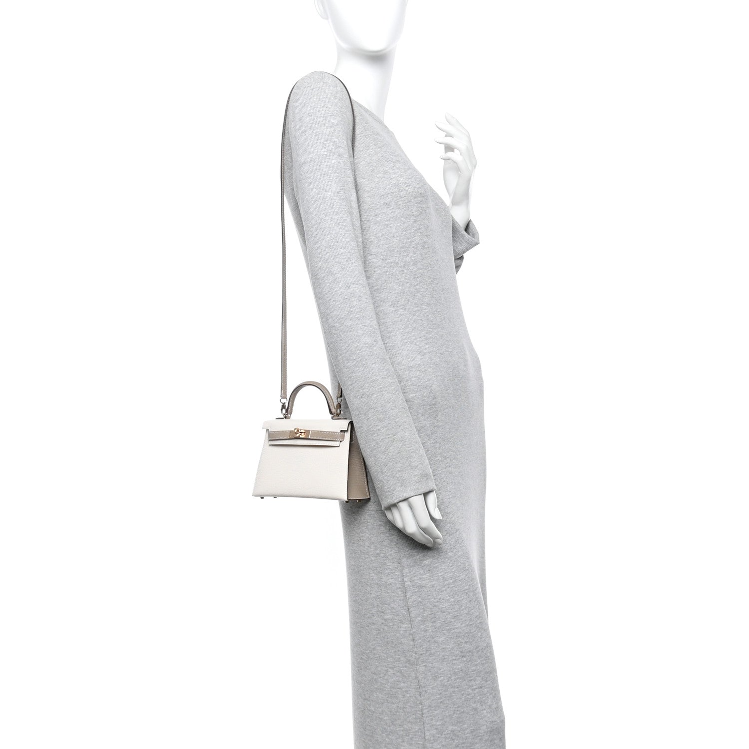 Hermes Chevre Mysore Horseshoe Mini Kelly Sellier 20 Nata Gris Tourterelle 2 of 11