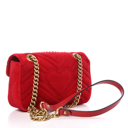 Gucci Velvet Matelasse Mini GG Marmont Shoulder Bag Hibiscus Red 4 of 11