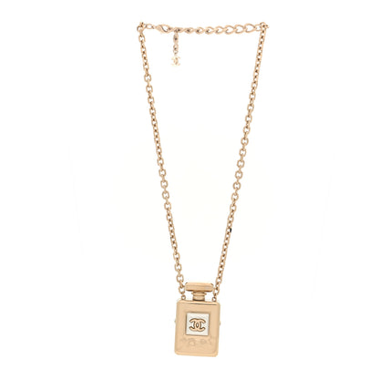 Chanel Metal Pearl Perfume Bottle CC Locket Necklace Gold 3 of 5