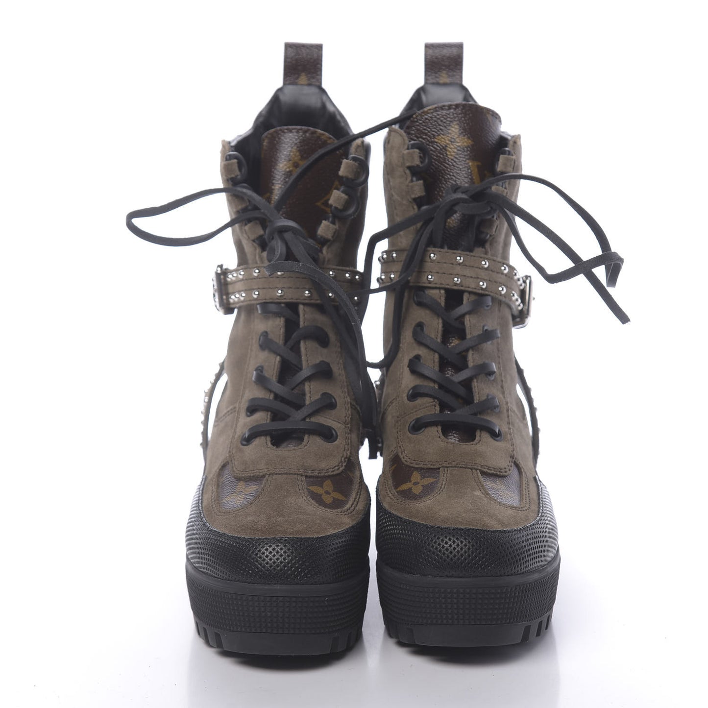 Suede Calfskin Monogram Laureate Platform Desert Boots 36 Kaki