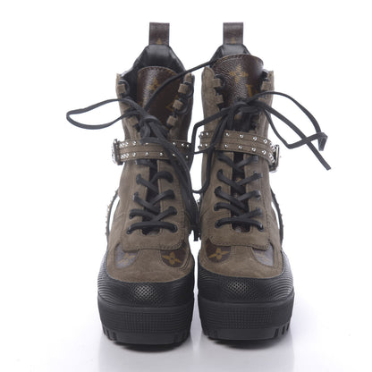 Louis Vuitton Suede Calfskin Monogram Laureate Platform Desert Boots 36 Kaki 2 of 8