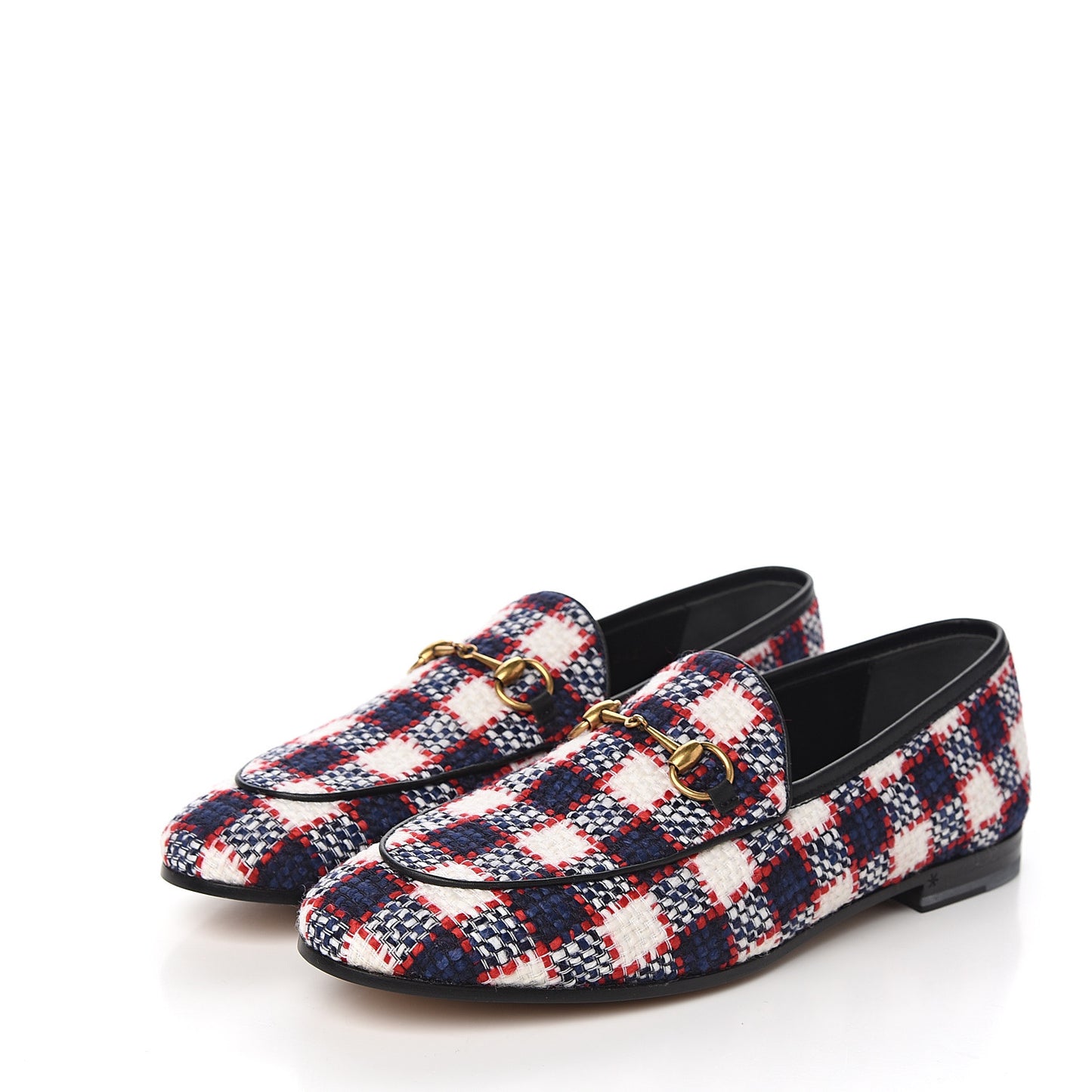 Vintage Tweed Check Horsebit Womens Jordaan Loafers 39.5 White Hibiscus Red Marine