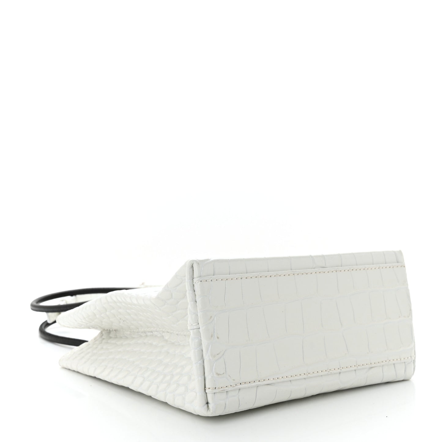 Shiny Calfskin Logo Crocodile Embossed North South Shopper Tote XXS White