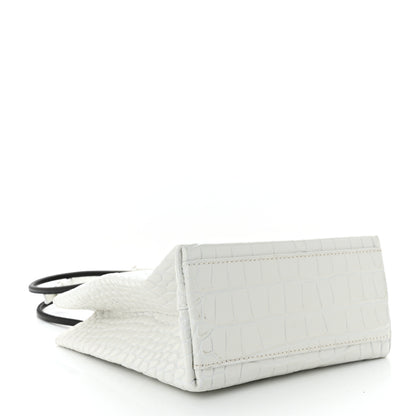 Balenciaga Shiny Calfskin Logo Crocodile Embossed North South Shopper Tote XXS White 4 of 10
