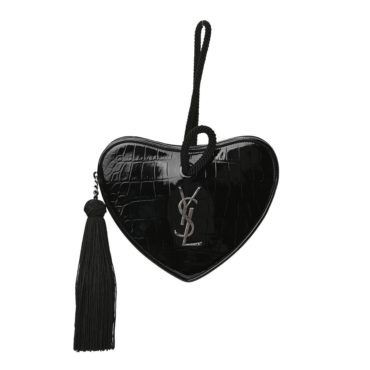 Saint Laurent Patent Crocodile Embossed Sac Coeur Heart Shaped Clutch Black 1 of 8