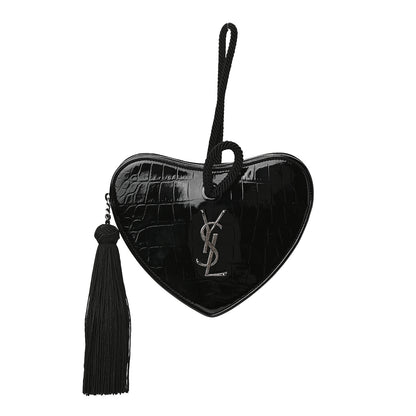 Saint Laurent Patent Crocodile Embossed Sac Coeur Heart Shaped Clutch Black 1 of 8