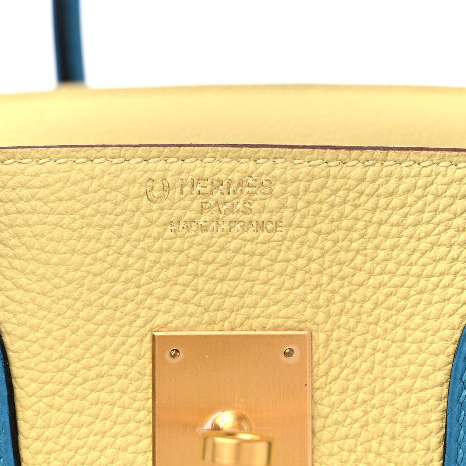 Hermes Togo Horseshoe Birkin 35 Jaune Poussin Bleu Izmir 6 of 11