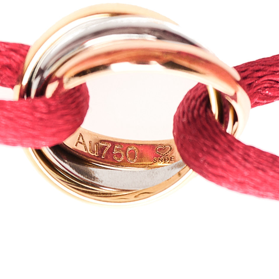 Cartier 18K Pink Yellow White Gold Trinity Cord Bracelet Red 6 of 7