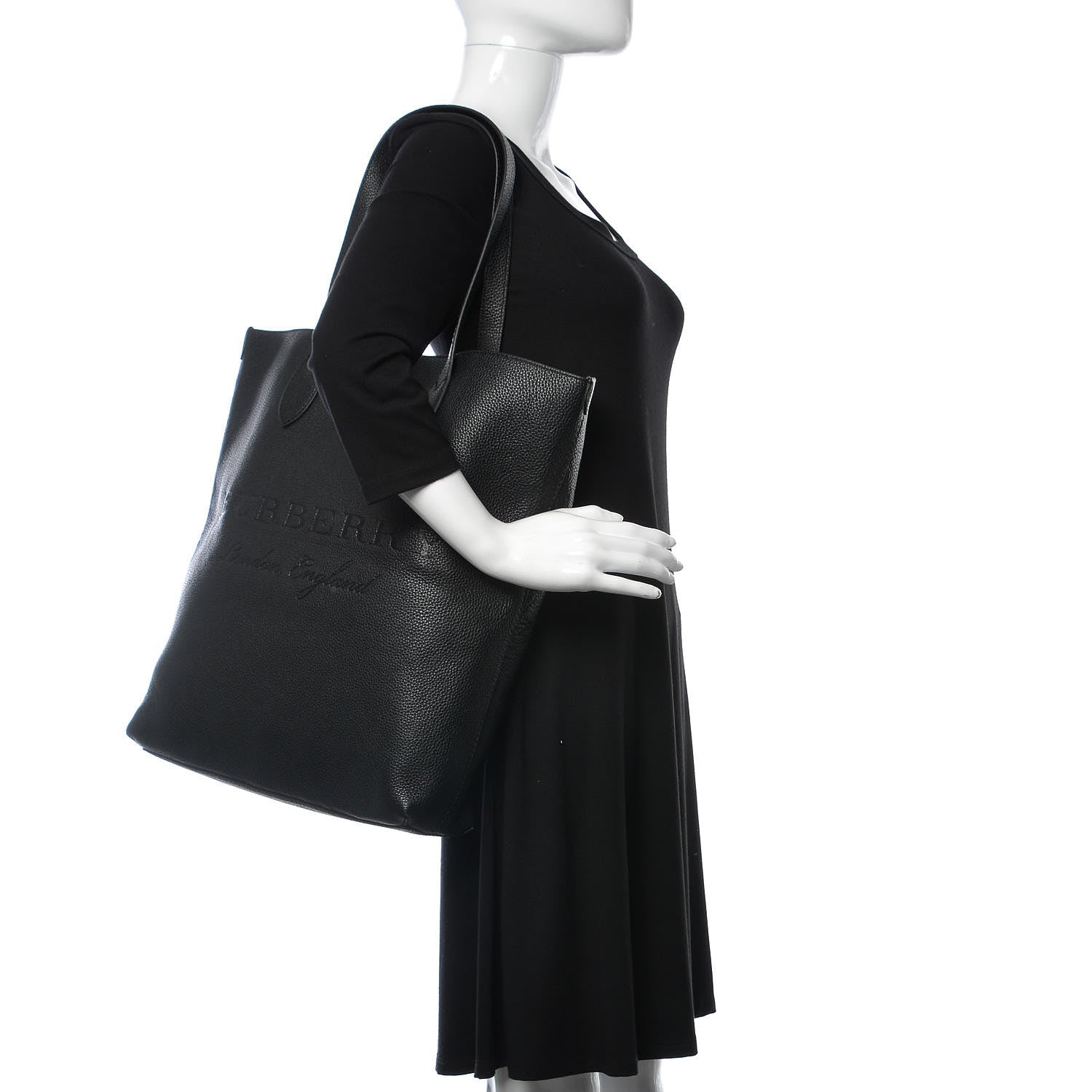 Burberry Grainy Calfskin Embossed Logo Tote Black 2 of 8