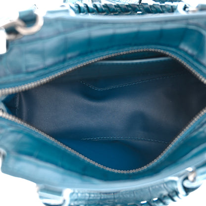 Balenciaga Calfskin Crocodile Embossed Neo Classic Silver Hardware Mini City Dark Petrol Blue 5 of 11