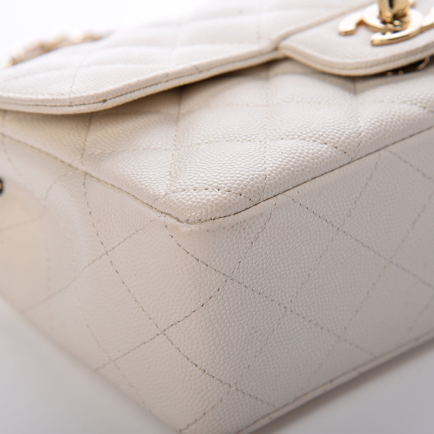 Caviar Quilted Mini Rectangular Flap White