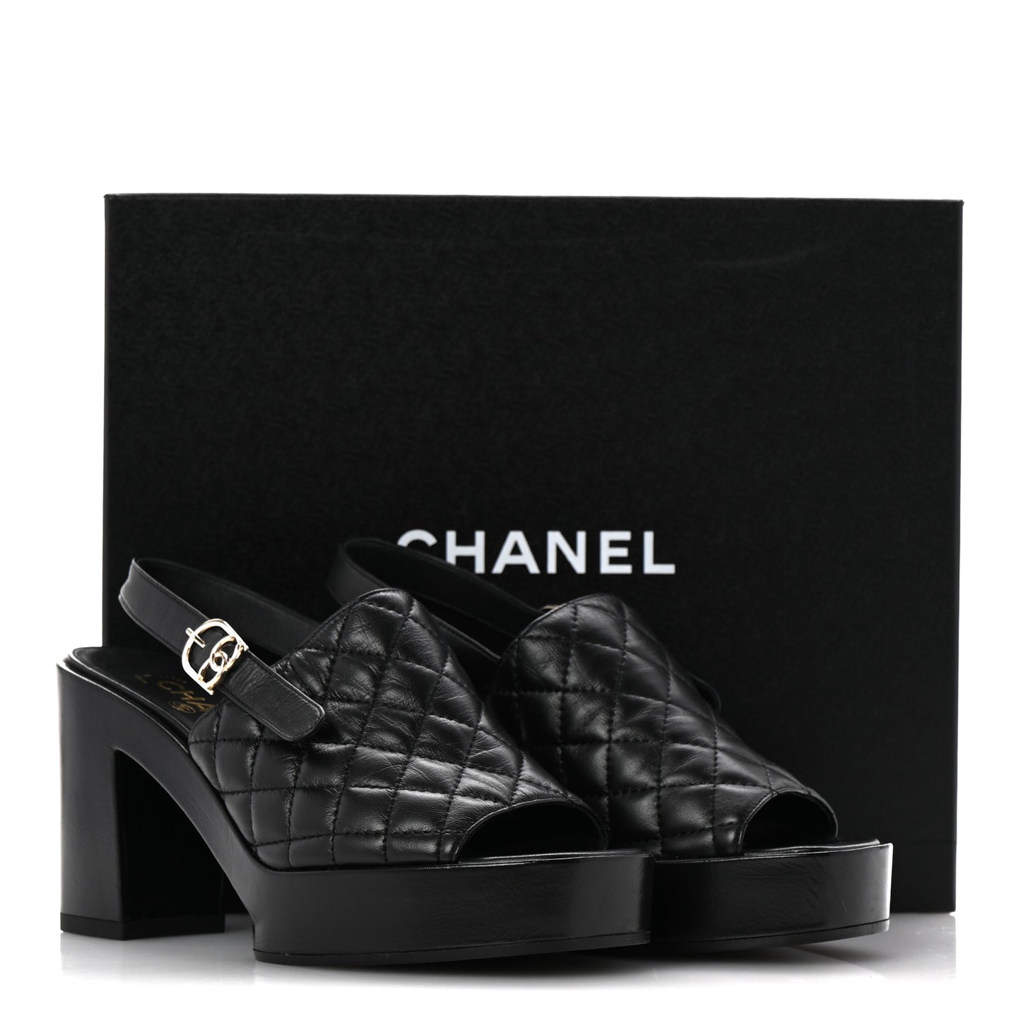 Lambskin Quilted Peep Toe Wedge Sandals 38 Black