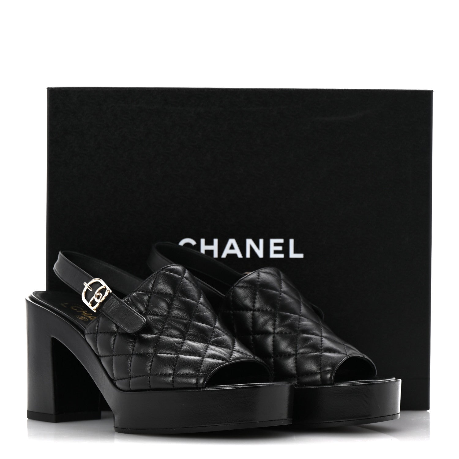 Chanel Lambskin Quilted Peep Toe Wedge Sandals 38 Black 10 of 10