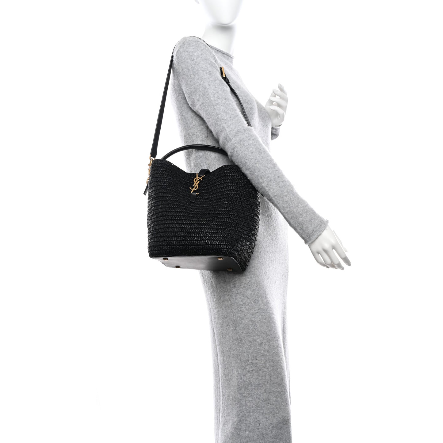 Raffia Calfskin Monogram Le 37 Bucket Bag Black