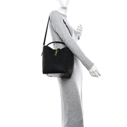 Saint Laurent Raffia Calfskin Monogram Le 37 Bucket Bag Black 2 of 11
