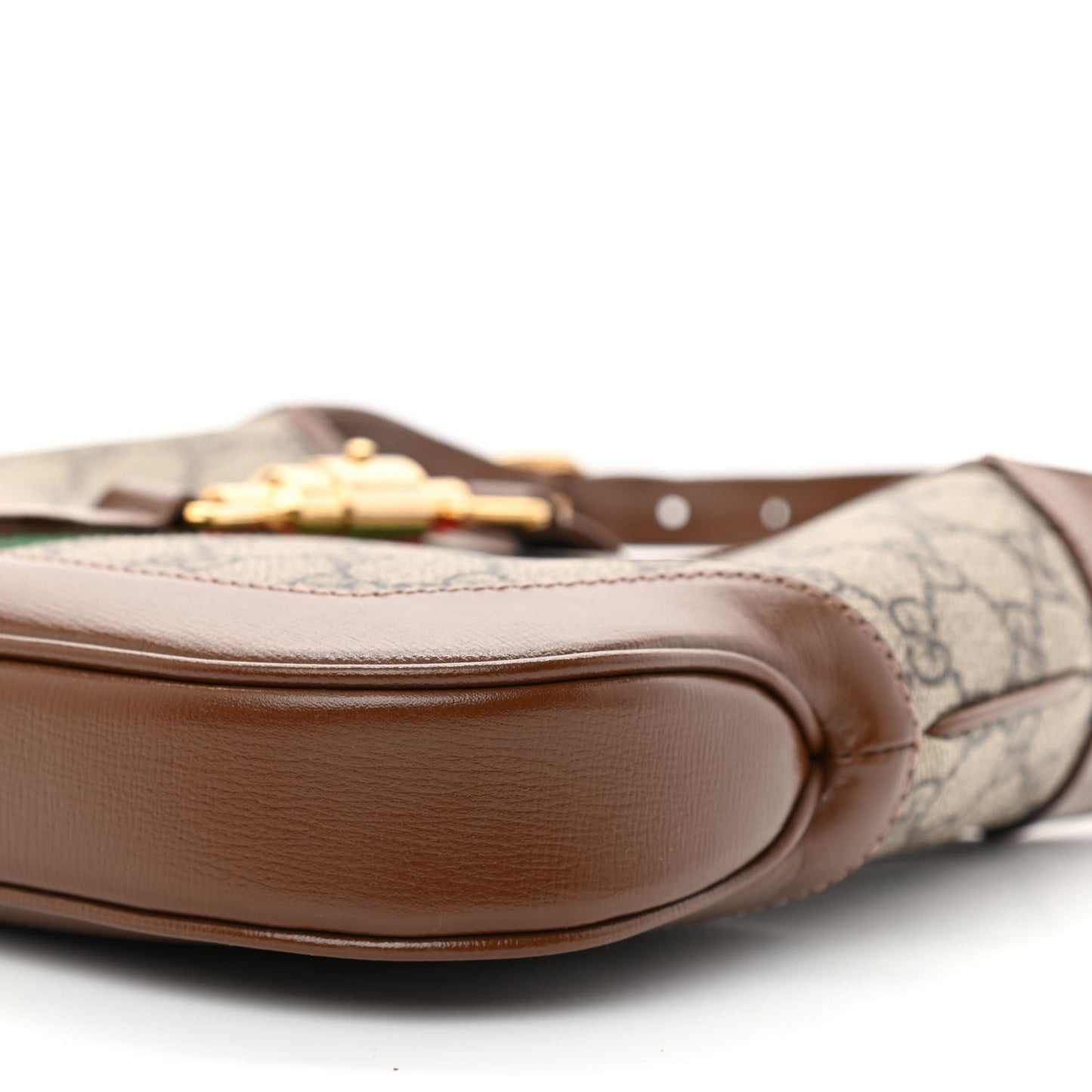 GG Supreme Monogram Azalea Calfskin Web Small Jackie 1961 Hobo Beige Ebony Brown Sugar