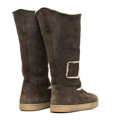 Chanel Suede Shearling Boots 39 Brown Beige 4 of 6