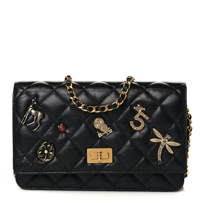 Chanel Aged Calfskin Quilted Lucky Charms 2.55 Reissue Wallet On Chain WOC Black 1 of 11