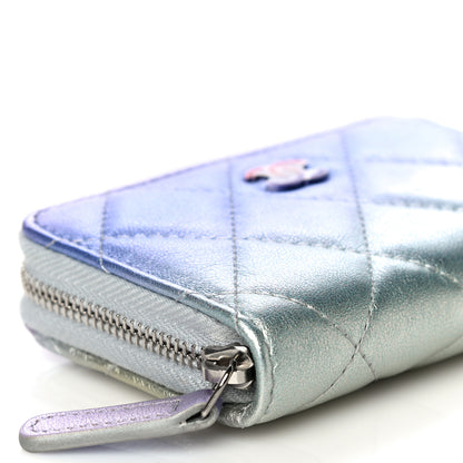 Chanel Gradient Metallic Calfskin Quilted Zip Around Coin Purse Wallet Silver Blue Yellow Purple 8 of 12