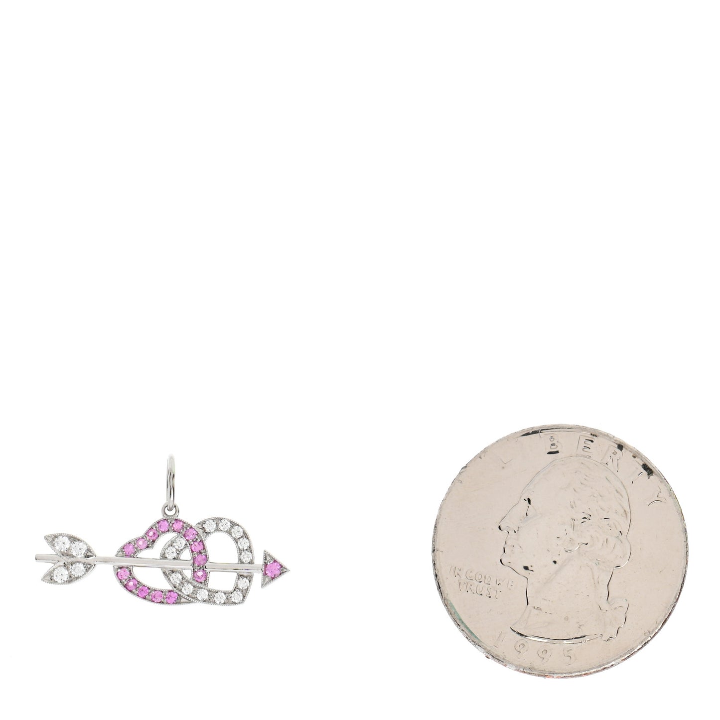 Platinum Diamond Pink Sapphire Mini Hearts and Arrow Charm