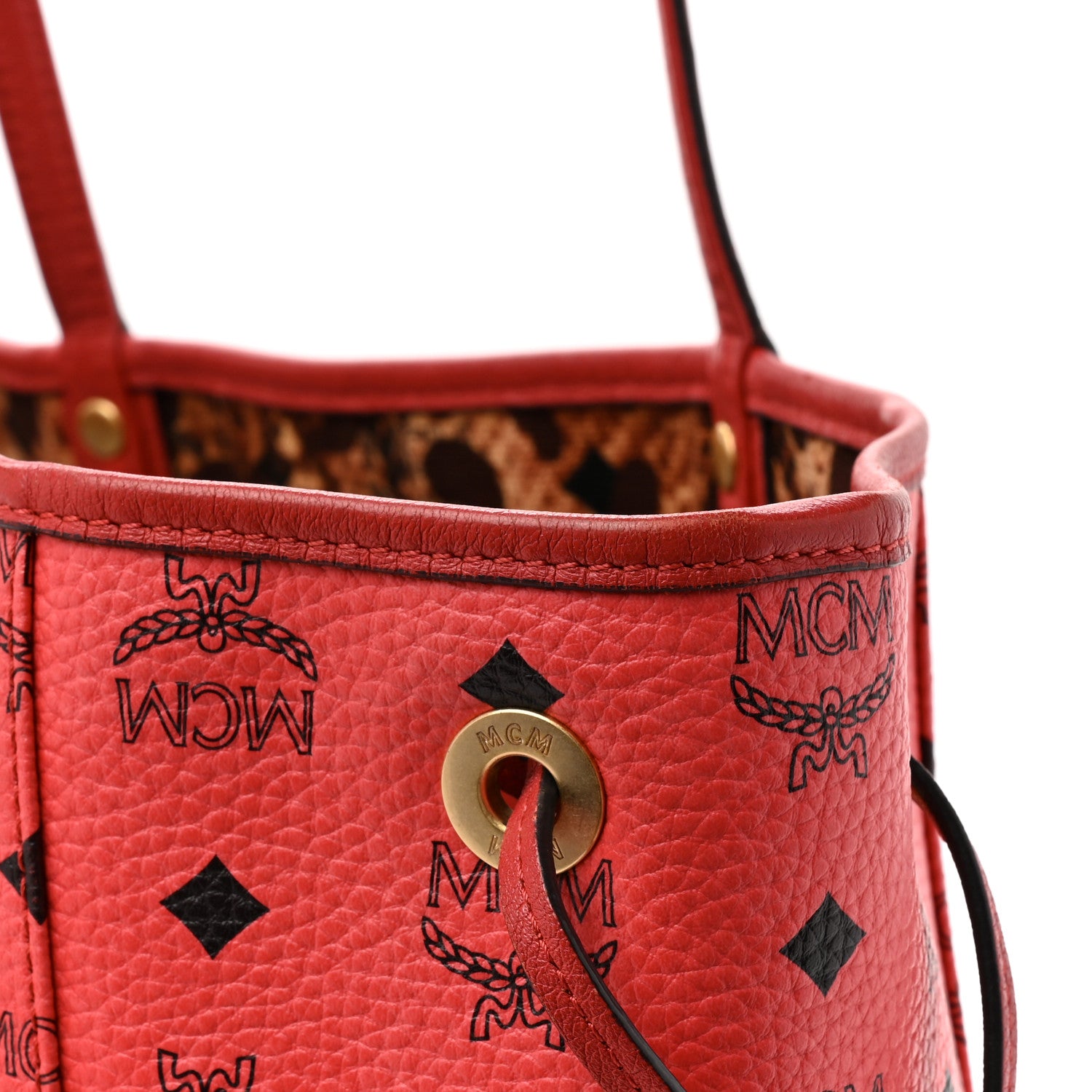 MCM Visetos Medium Reversible Shopper Project Tote Red Jaguar Brown 20 of 26