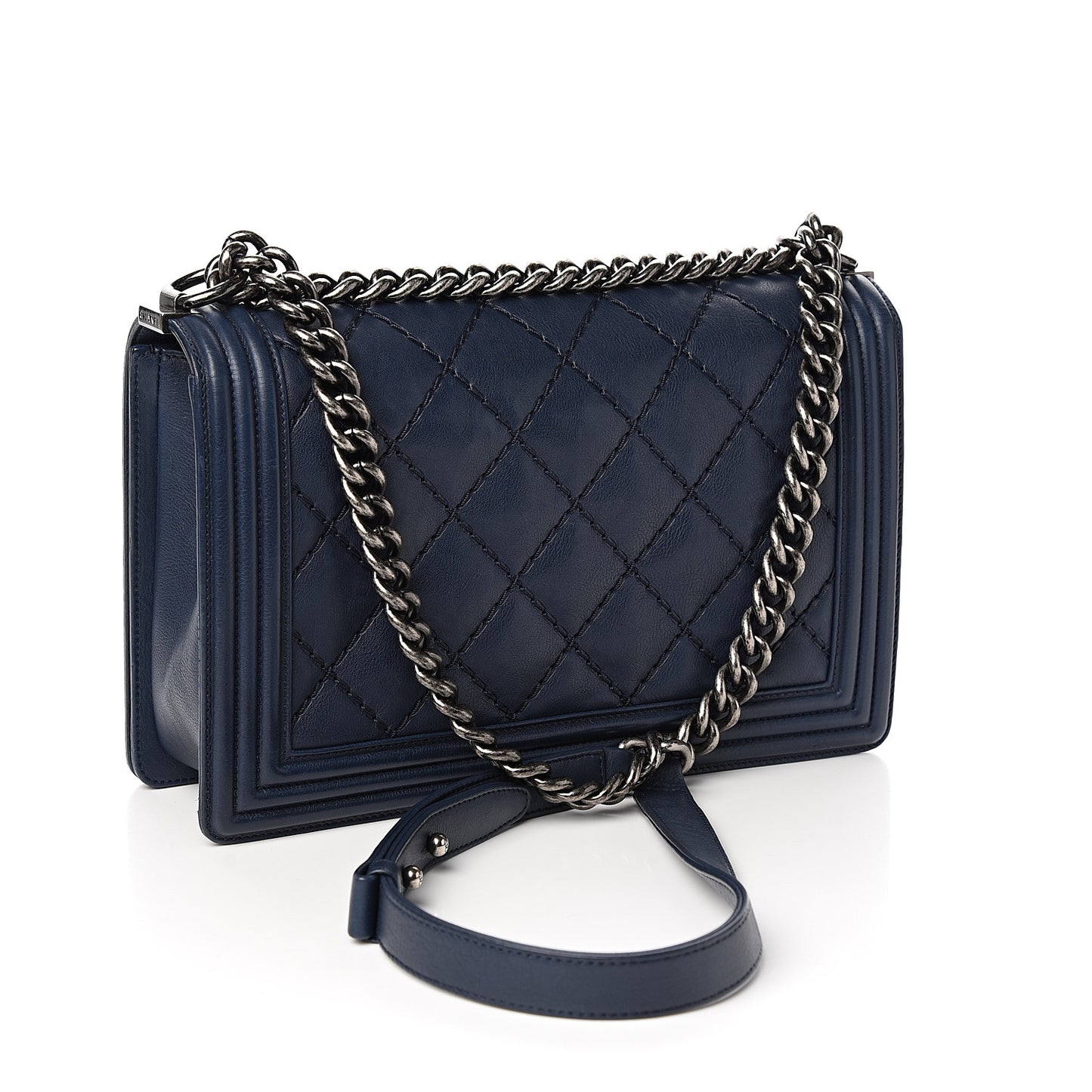 Calfskin Quilted New Medium Boy Flap Navy