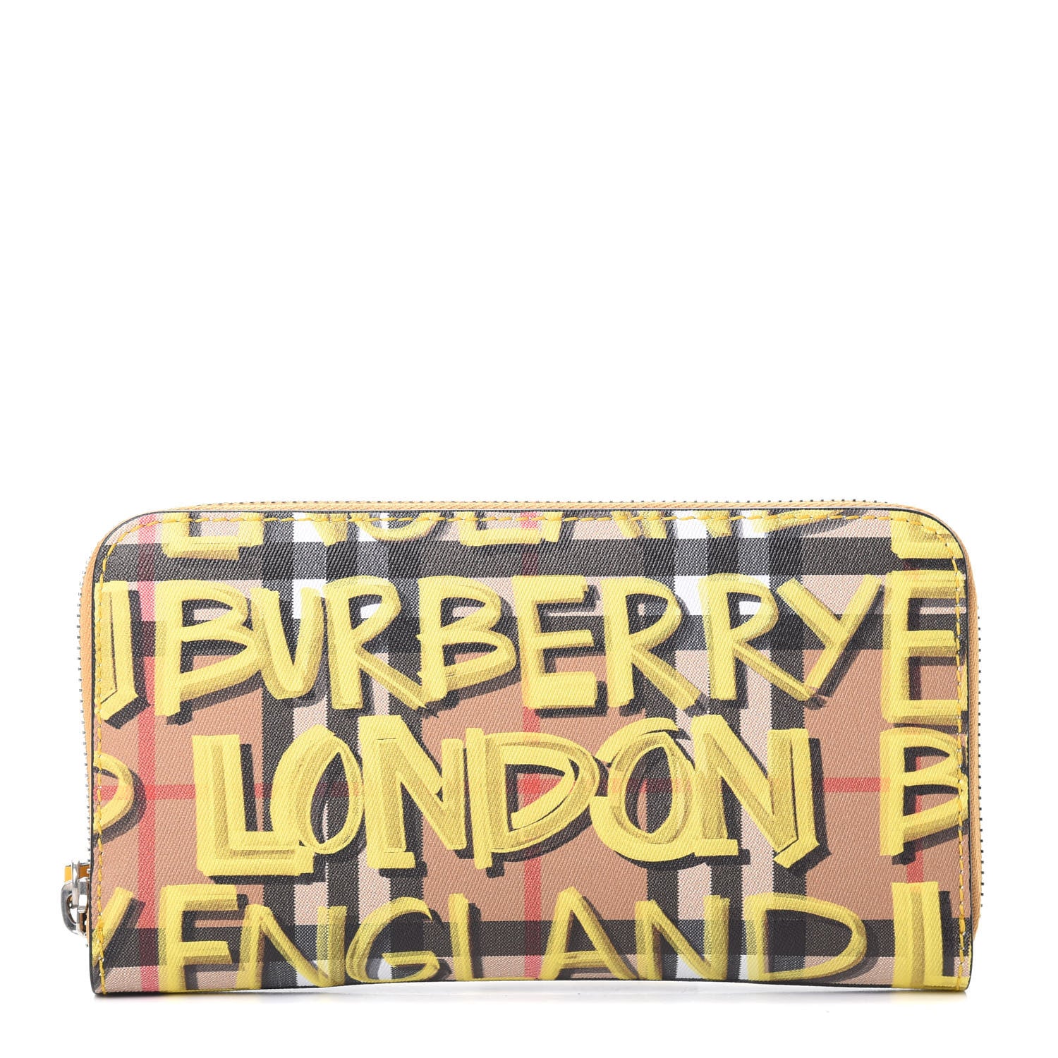 Burberry Vintage Check Graffiti Print Zip Around Wallet Yellow 1 of 10