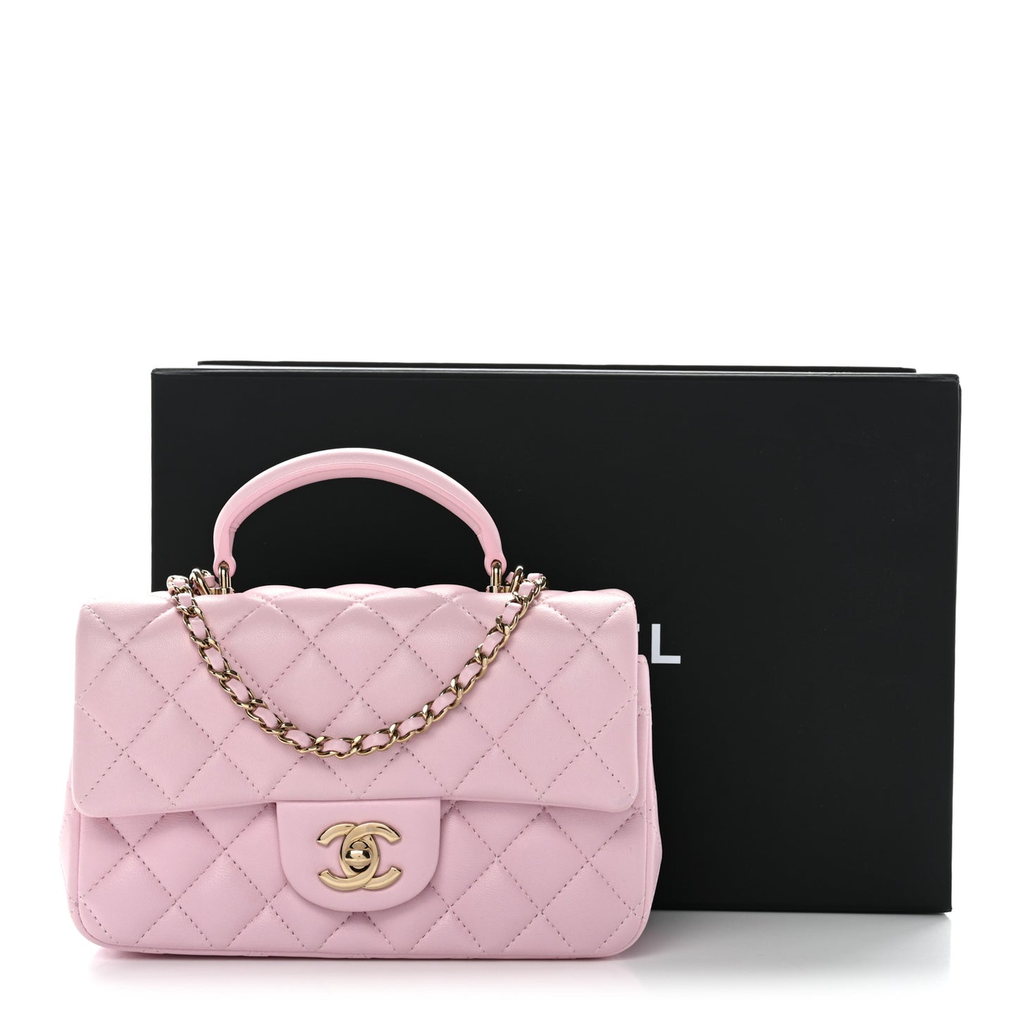 Lambskin Quilted Mini Top Handle Rectangular Flap Light Pink