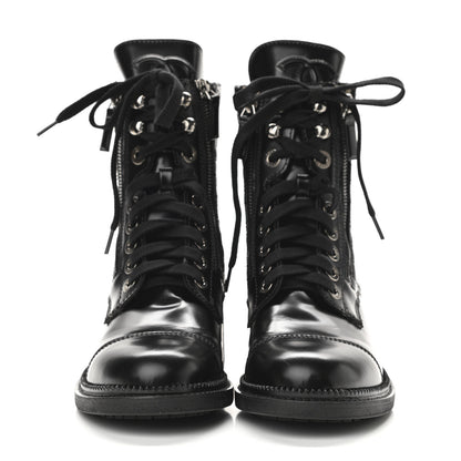Chanel Calfskin Quilted Lace Up Combat Boots 36 Black 2 of 8