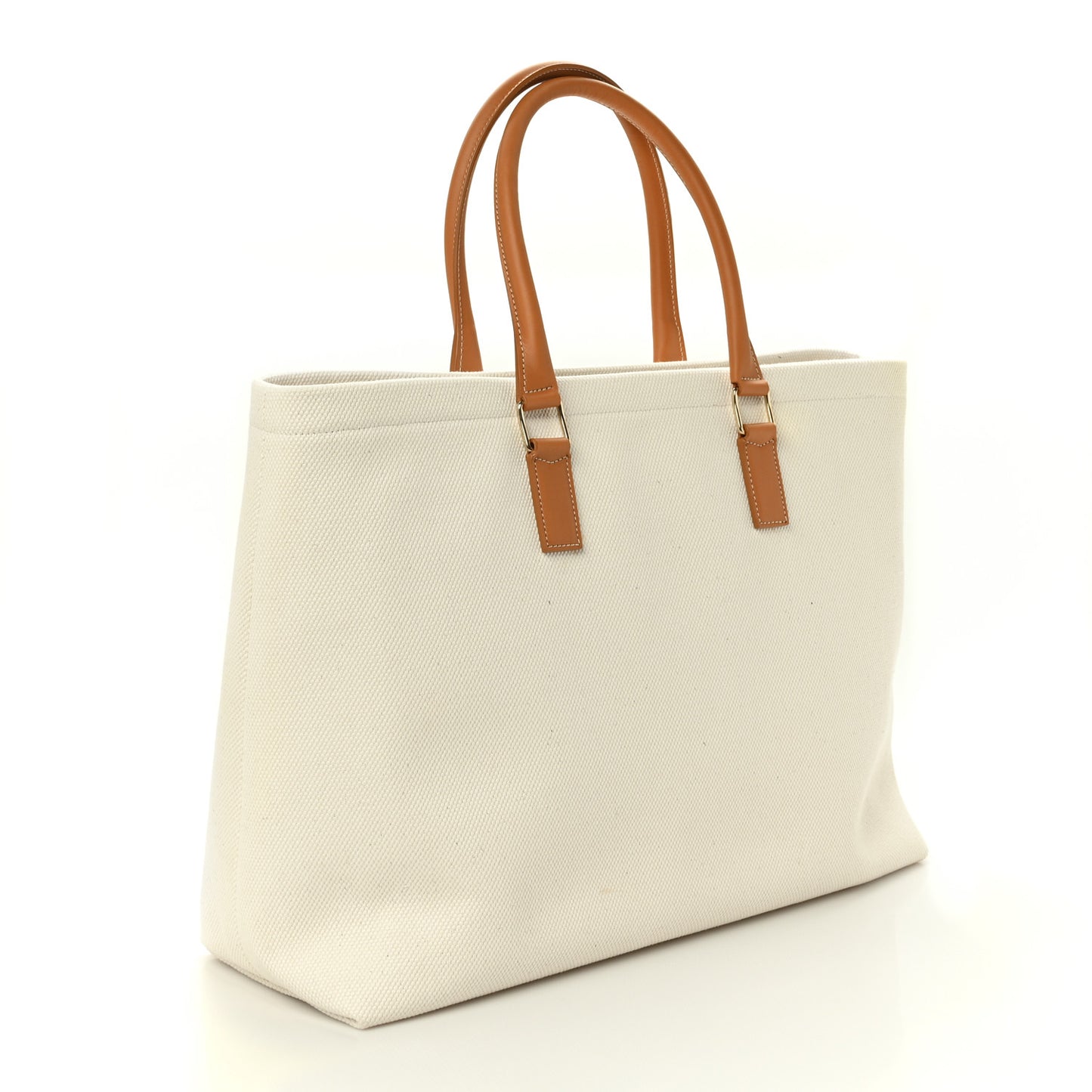 Canvas Calfskin Horizontal Cabas Natural Tan