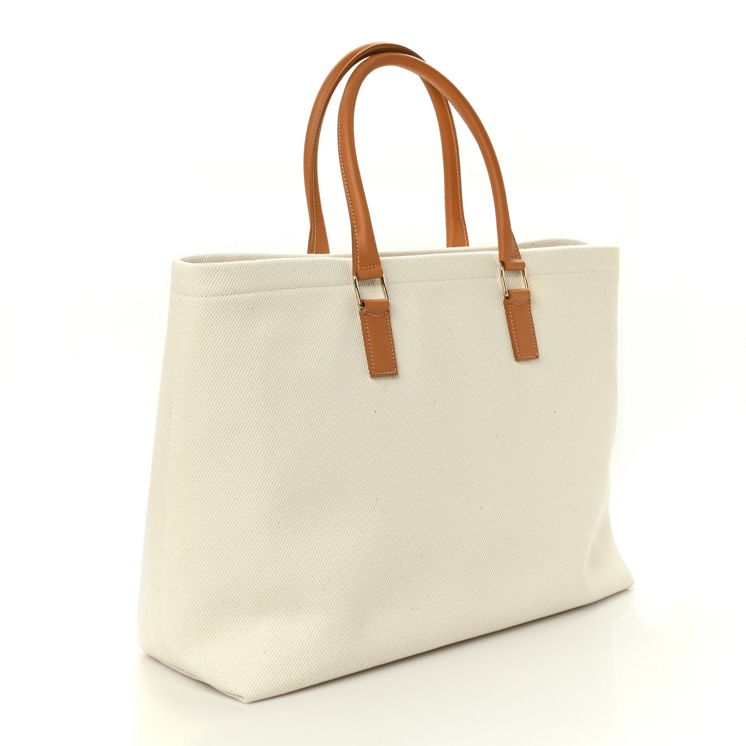 Celine Canvas Calfskin Horizontal Cabas Natural Tan 3 of 9