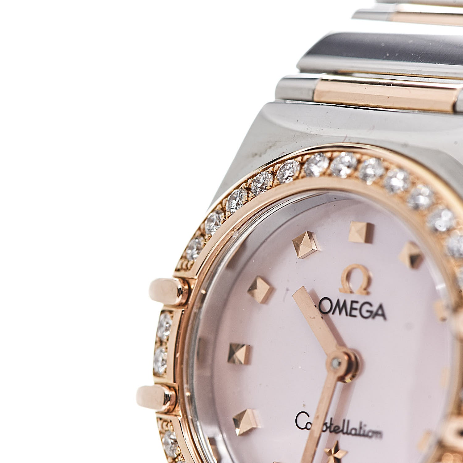Omega Stainless Steel 18K Yellow Gold Diamond Bezel Pink Mother of Pearl 22mm Constellation My Choice Quartz Watch 1368.73.00 7 of 11