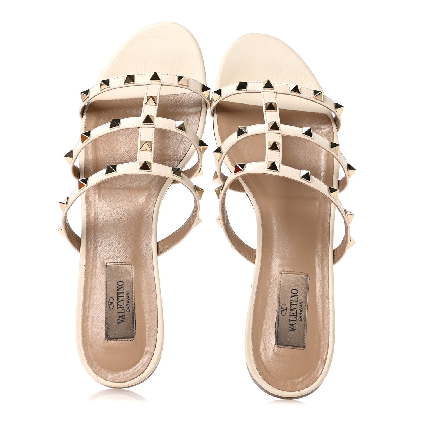 Nappa Rockstud Caged Flat Slide Sandals 40 Light Ivory