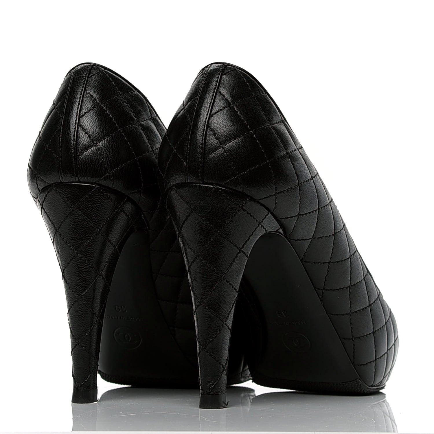 Chanel Lambskin Quilted Cap Toe Pumps 39 Black 3 of 6