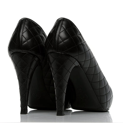 Chanel Lambskin Quilted Cap Toe Pumps 39 Black 3 of 6