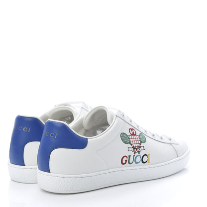 Gucci Calfskin Miro Soft Tennis Embroidered Womens Ace Sneakers 40 White Rio Blue 4 of 7