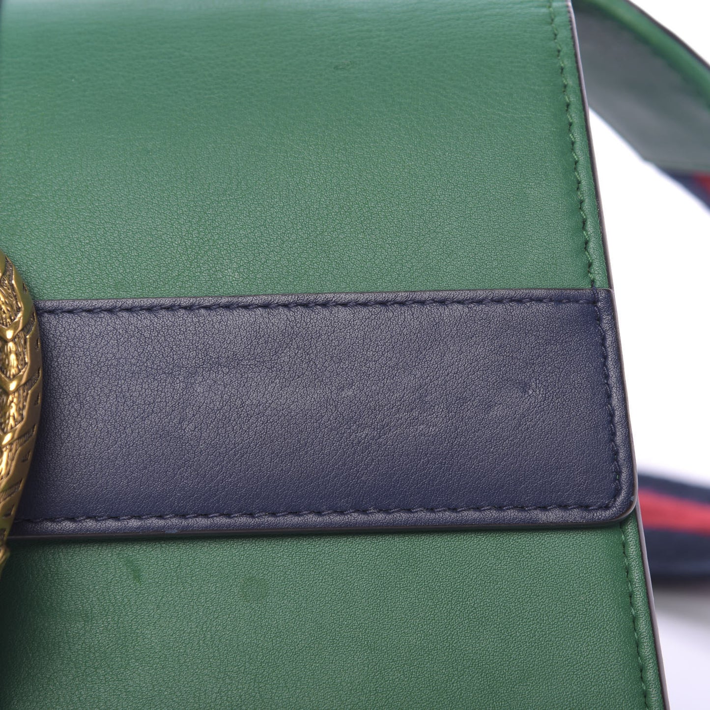 Moon Calfskin Web Medium Dionysus Bamboo Top Handle Bag Emerald Blue Hibiscus Red