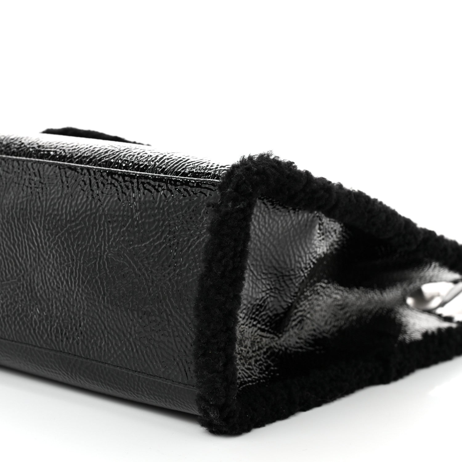 Telfar X UGG Crinkle Patent Shearling Medium Shopping Bag Black 9 of 10